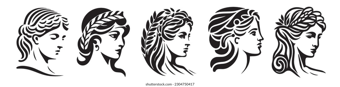 Ancient Greek woman head logo vector illustration of female face