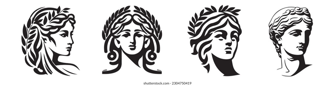 Ancient Greek woman head logo vector illustration of female face