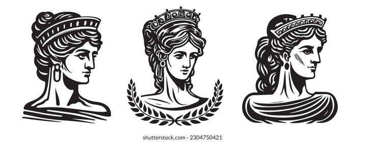 Ancient Greek woman head logo vector illustration of female face