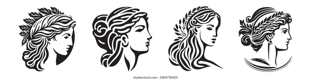 Ancient Greek woman head logo vector illustration of female face