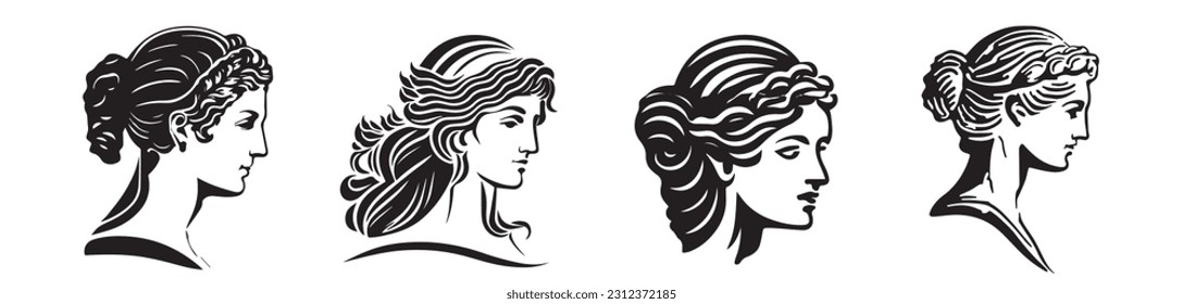 Ancient greek woman head vector illustration of female face logo