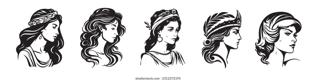 Ancient greek woman head vector illustration of female face logo