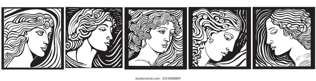 Ancient greek woman head vector illustration of female face