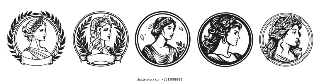 Ancient greek woman head vector illustration of female face