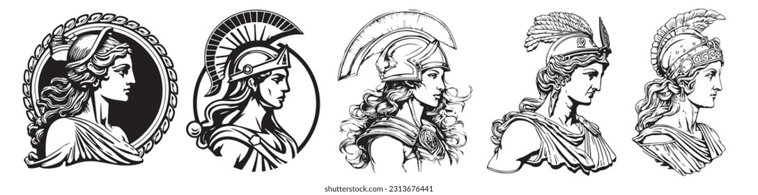 Ancient Greek woman heads vector illustration silhouette