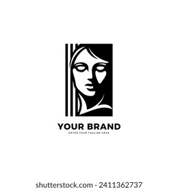 Ancient greek woman logo, woman face design. vector graphic design	
