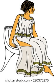 Ancient Greek woman sitting on a chair colored variant