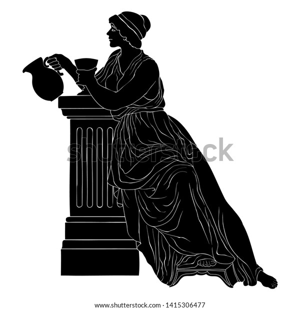 Ancient Greek Woman Tunic Sitting Jug Stock Vector (Royalty Free ...