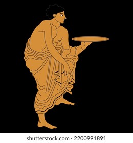 Ancient Greek Young Man Holding Tray Stock Vector (Royalty Free ...