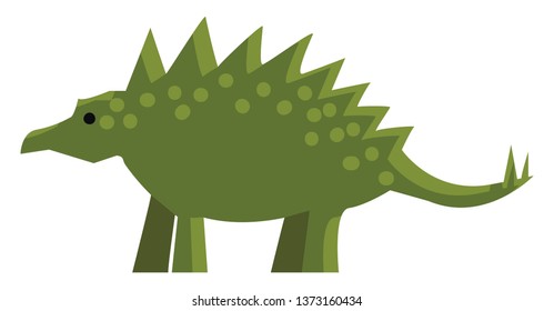 An ancient green dinosaur with spikes on its back and tail vector color drawing or illustration 