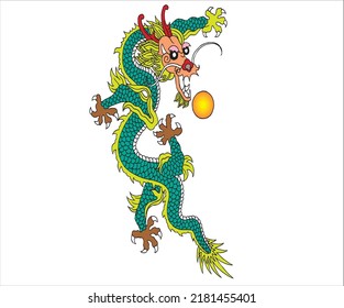 ancient green dragon vector with white background
