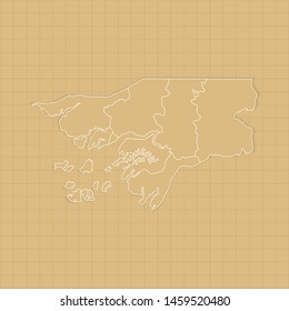 Ancient Guinea Bissau map old paper background with space for text. Vector illustration EPS10.