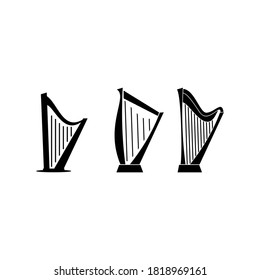 ancient harp and lyre icons collection isolated on white background