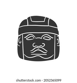 Ancient Head Icon Silhouette Illustration. Mayan Inca Aztec Vector Graphic Pictogram Symbol Clip Art. Doodle Sketch Black Sign.