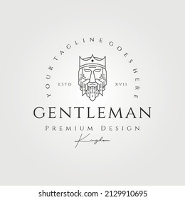 ancient head king with crown logo line art vector illustration design, king mascot logo design