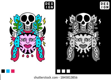 Ancient head and skeleton in hype style. illustration for t shirt, poster, logo, sticker, or apparel merchandise.