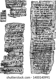 Ancient Hebrew Manuscript which was discovered in Egypt, vintage line drawing or engraving illustration.