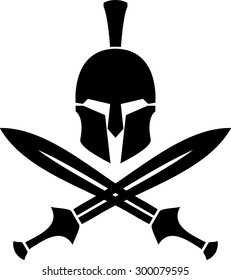 ancient hellenic helmet and swords. stencil. vector illustration