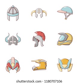 Ancient helmet icons set. Cartoon set of 9 ancient helmet vector icons for web isolated on white background