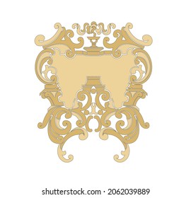 ANCIENT HERALDIC EMBLEM OF GOLD DECORATED IN BAROQUE STYLE DECORATIVE ELEGANCE LUXURY PATTERNS GOLD STOCK ILLUSTRATION