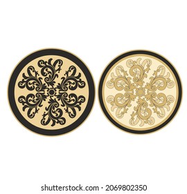 ANCIENT HERALDIC EMBLEM OF GOLD DECORATED IN BAROQUE STYLE DECORATIVE ELEGANCE LUXURY PATTERNS GOLD STOCK ILLUSTRATION