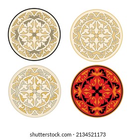 ANCIENT HERALDIC EMBLEM OF GOLD DECORATED IN BAROQUE STYLE DECORATIVE ELEGANCE LUXURY PATTERNS GOLD STOCK ILLUSTRATION