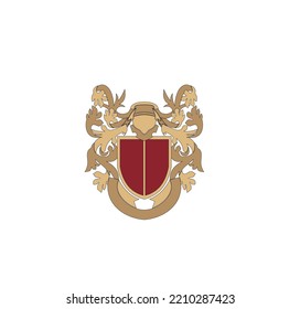 ANCIENT HERALDIC EMBLEM OF GOLD DECORATED IN BAROQUE STYLE DECORATIVE ELEGANCE LUXURY PATTERNS GOLD STOCK ILLUSTRATION