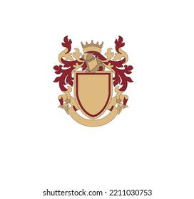 ANCIENT HERALDIC EMBLEM OF GOLD DECORATED IN BAROQUE STYLE DECORATIVE ELEGANCE LUXURY PATTERNS GOLD STOCK ILLUSTRATION