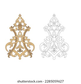 ANCIENT HERALDIC EMBLEM OF GOLD DECORATED IN BAROQUE STYLE DECORATIVE ELEGANCE LUXURY PATTERNS GOLD STOCK ILLUSTRATION