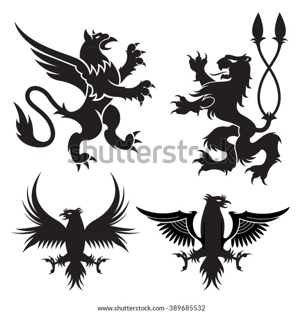 Ancient Heraldic Griffins Symbols Black Majestic Stock Vector (Royalty ...