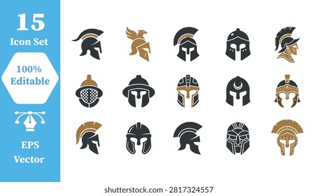 Ancient historical warrior helmet icon collection with gladiator, historical