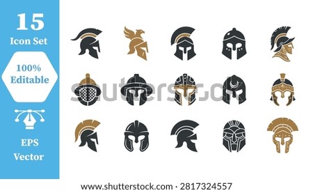 Ancient historical warrior helmet icon collection with gladiator, historical