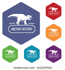 Ancient history icons vector colorful hexahedron set collection isolated on white 