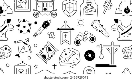 Ancient history pattern depicting various medieval civilization and antique art pieces 