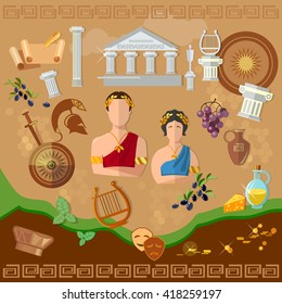 Ancient history. Ancient Rome. Ancient Greece tradition and culture vector illustration 