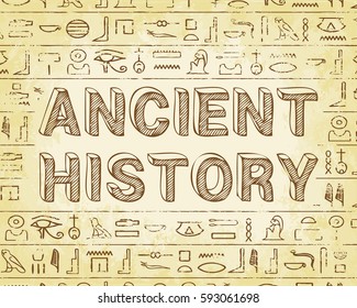 Ancient history text and Egyptian hieroglyphics background
