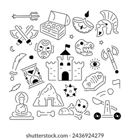 Ancient history vector depicting various medieval civilization and antique art elements 