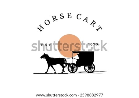 Ancient horse carriage, mountain background, logo design illustration