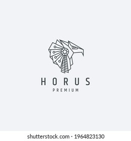 Ancient Horus egyptian goddes mono line logo icon design template. Eagle, eye, line, flat vector illustration.