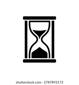 Ancient Hourglass of Knowledge Icon. Black filled icon of an antique sand hourglass symbolizing timeless knowledge