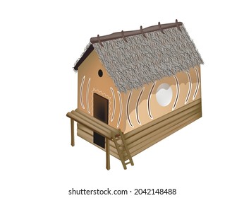 Ancient house made of wood and clay. Dwelling of ancient people. Vector illustration.