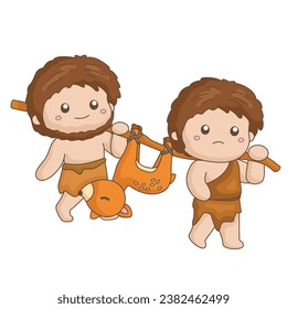 Ancient Human People Prehistoric Era Past Cartoon Illustration Vector Clipart Sticker