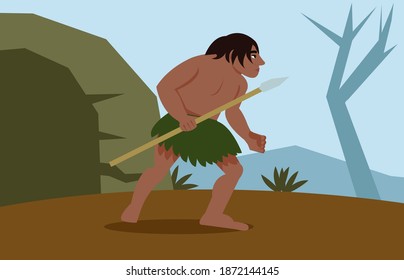 ancient human ready to fight with enemy