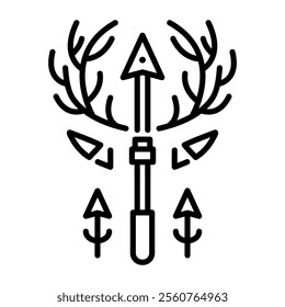 Ancient hunting spear icon in linear style 