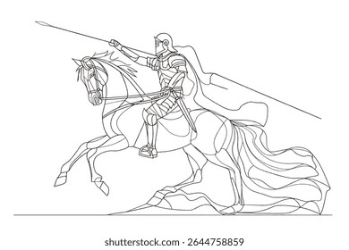 Antigo cavaleiro ibérico em ataque. Desenho de Cavalaria Antiga e Medieval.	