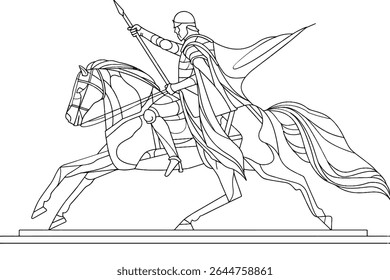 Antigo cavaleiro ibérico em ataque. Desenho de Cavalaria Antiga e Medieval.	