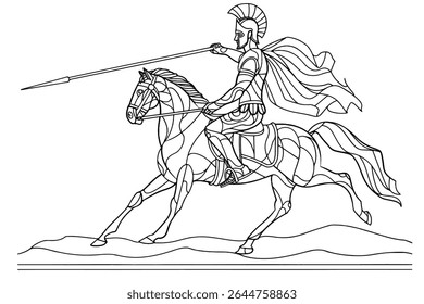 Antigo cavaleiro ibérico em ataque. Desenho de Cavalaria Antiga e Medieval.	