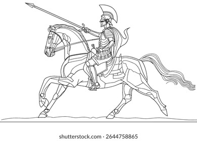 Antigo cavaleiro ibérico em ataque. Desenho de Cavalaria Antiga e Medieval.	