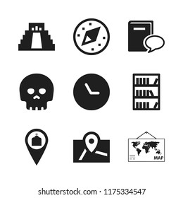 ancient icon. 9 ancient vector icons set. time, compass and chichen itza icons for web and design about ancient theme