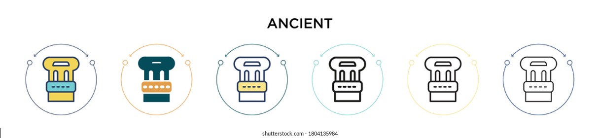 Ancient icon in filled, thin line, outline and stroke style. Vector illustration of two colored and black ancient vector icons designs can be used for mobile, ui, web
